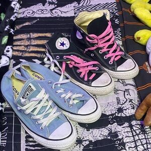 Converse High-Top Black with Pink Laces and Blue Low-Top Sneakers (set of 2)